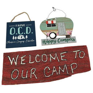 Camping Theme Signs Plaques Wood Wall Tree Hanging Decorations Home RV Campsite